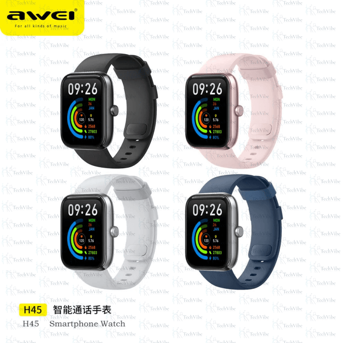 Awei H45 Multi - Sport Modes Smart Watch Waterproof Rate Supported Alexa Smartwatchs (Unisex) - TechVibe