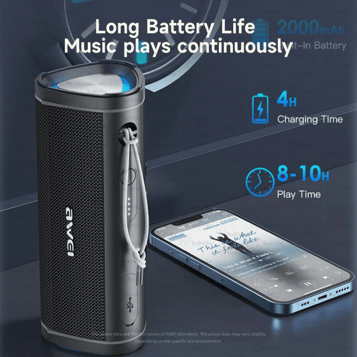 Awei Portable Bluetooth Speaker With Dual 45Mm Drivers, Tws Pairing, And Ipx6 Waterproof Design - TechVibe