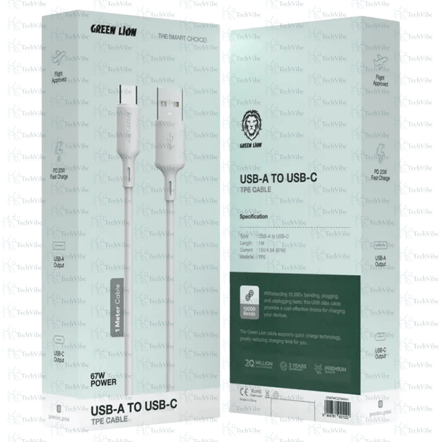 Green Lion 100W Usb - A To Usb - C Tpe Cable 1M - White - TechVibe