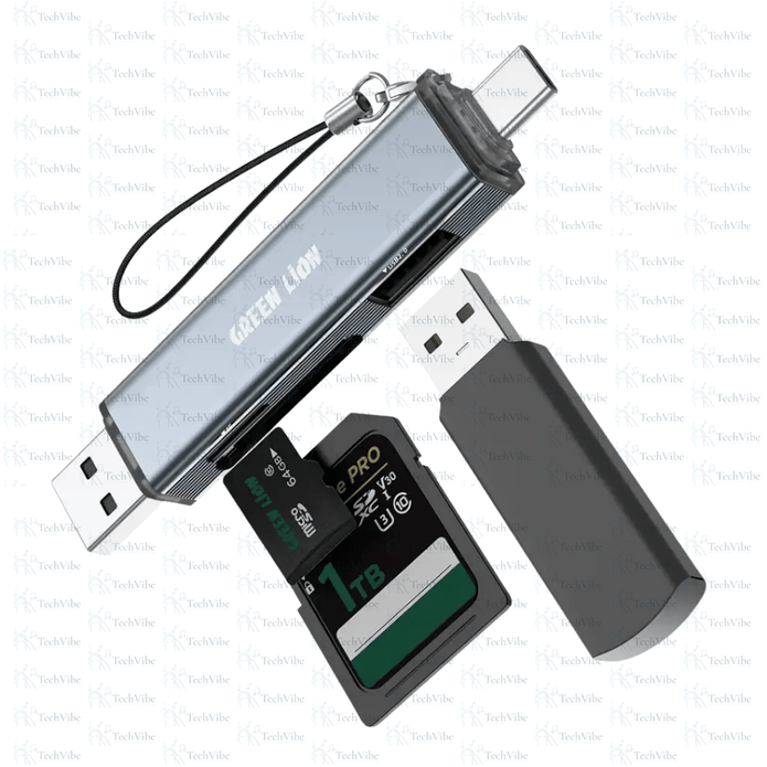 Green Lion 3 in 1 Card Reader with USB - A & USB - C Connectivity - TechVibe