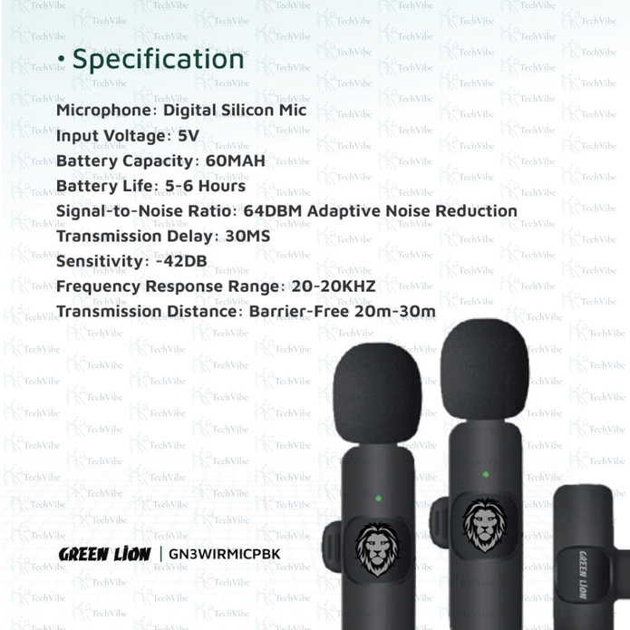 Green Lion 3 In 1 Wireless Microphone - Black - TechVibe