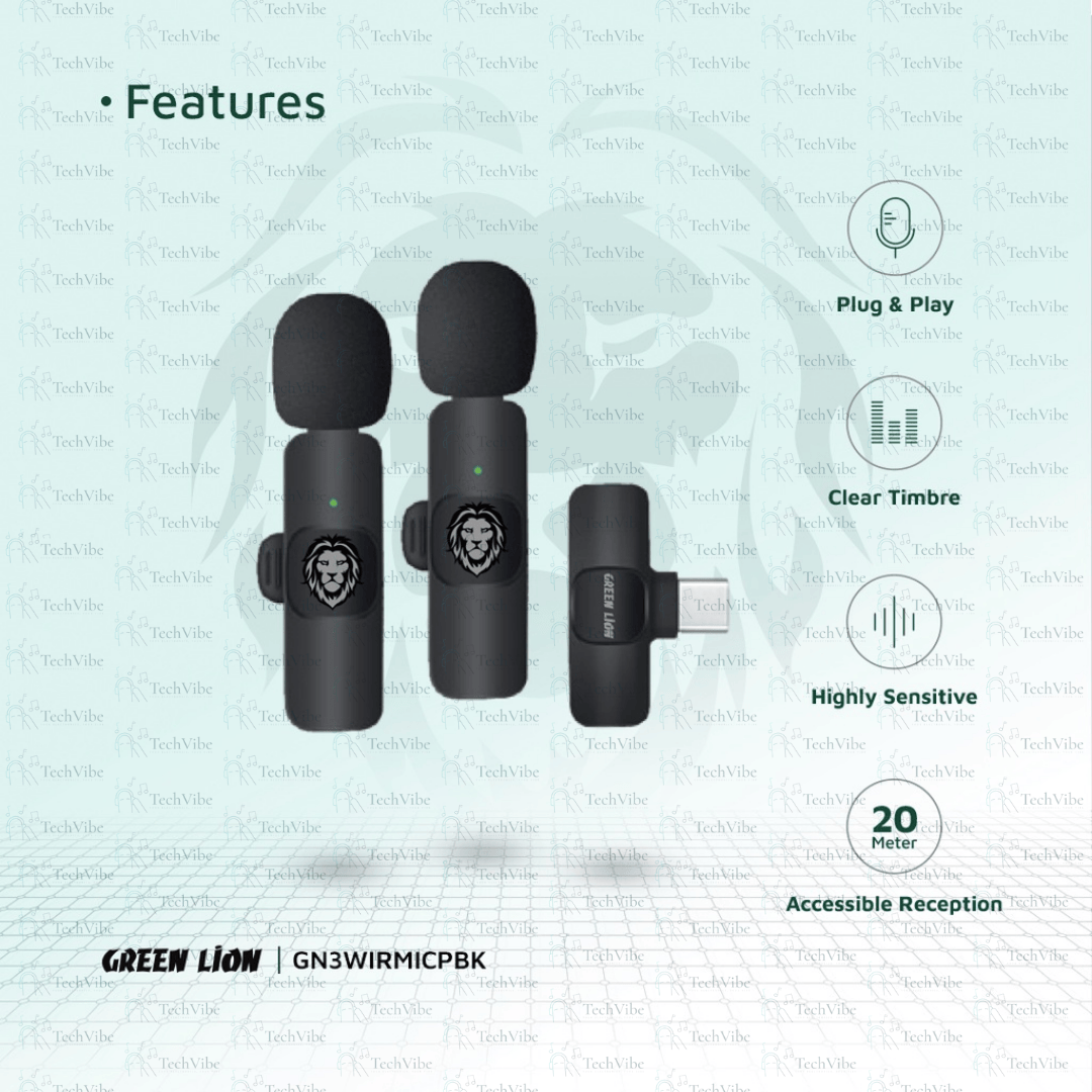 Green Lion 3 In 1 Wireless Microphone - Black - TechVibe