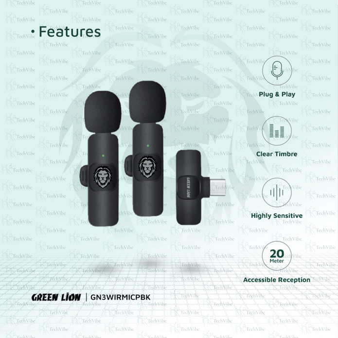 Green Lion 3 In 1 Wireless Microphone - Black - TechVibe