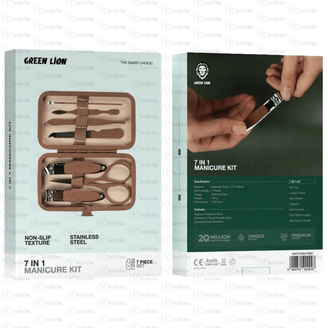 Green Lion 7 In 1 Manicure Kit - Brown - TechVibe