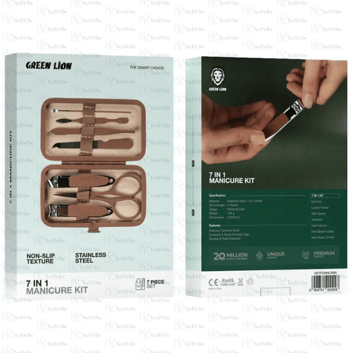 Green Lion 7 In 1 Manicure Kit - Brown - TechVibe