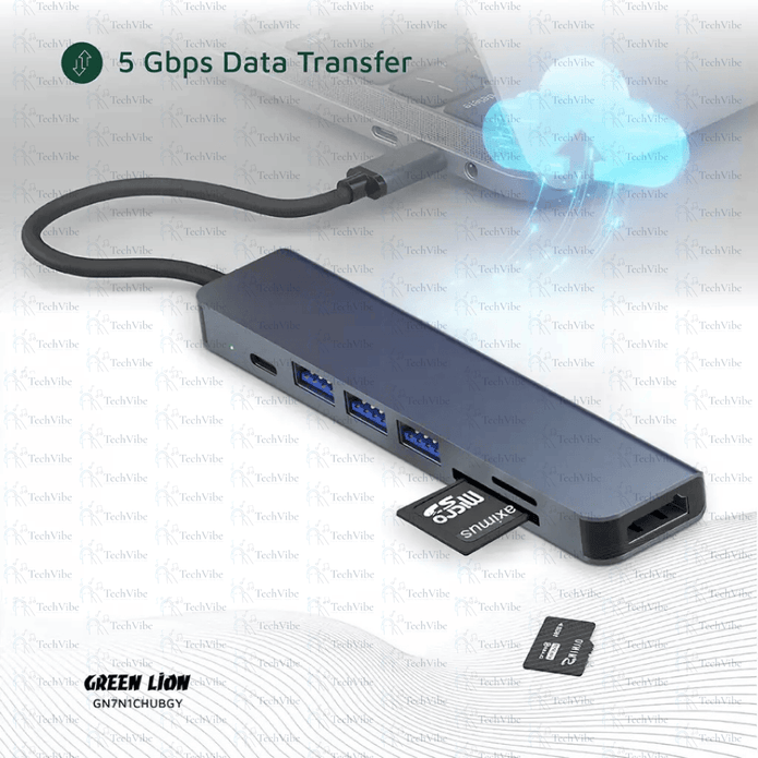 Green Lion 7 - In - 1 Usb - C Hub - Gray - TechVibe