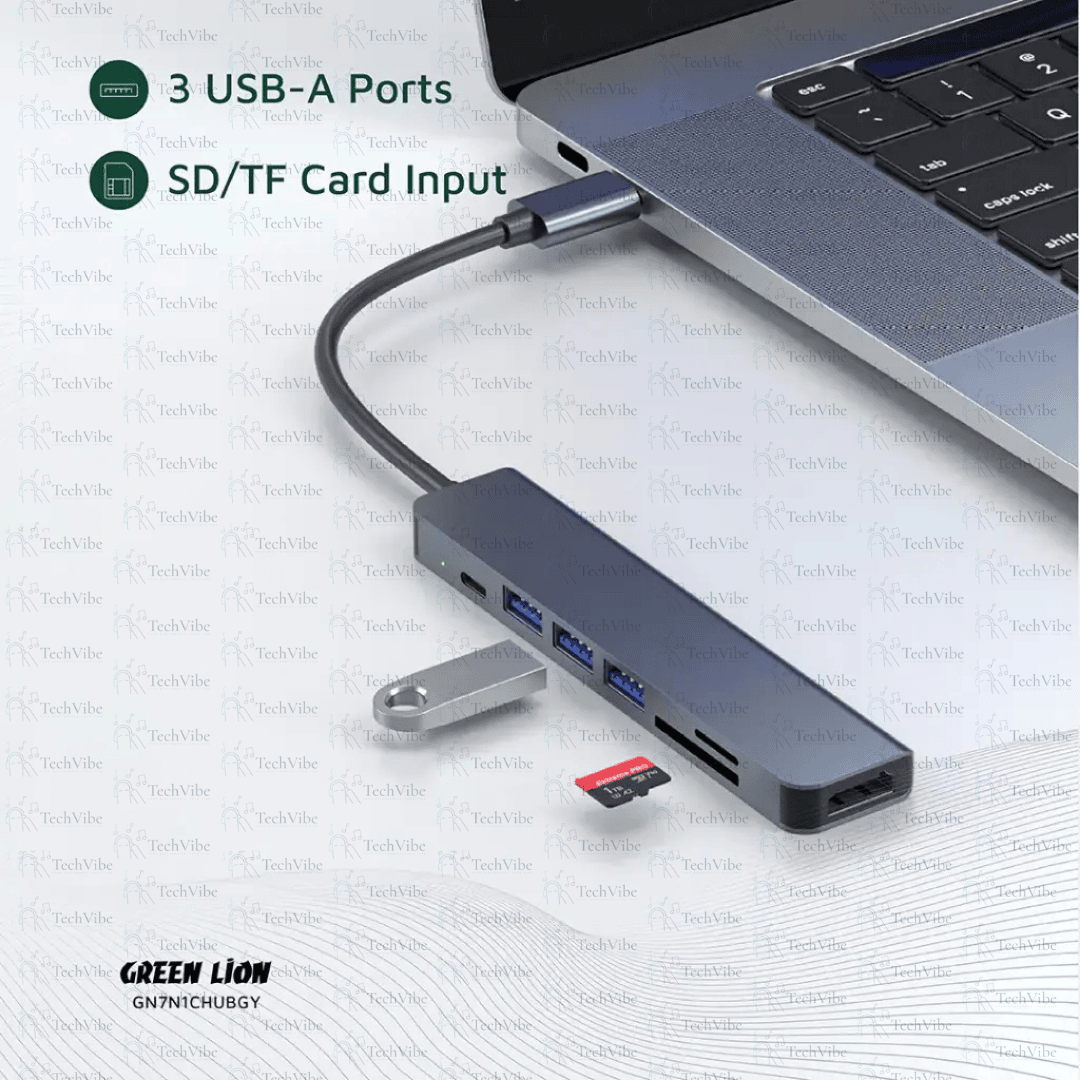 Green Lion 7 - In - 1 Usb - C Hub - Gray - TechVibe