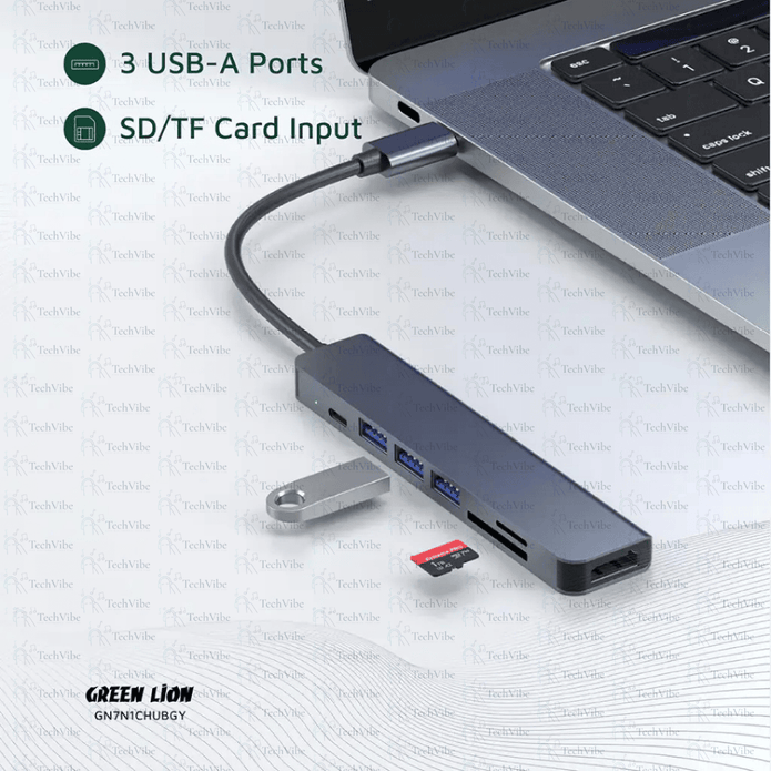 Green Lion 7 - In - 1 Usb - C Hub - Gray - TechVibe