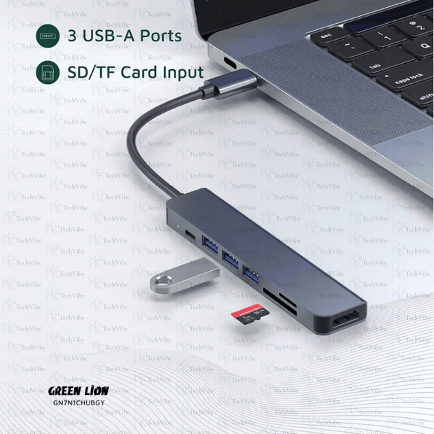Green Lion 7 - In - 1 Usb - C Hub - Gray - TechVibe