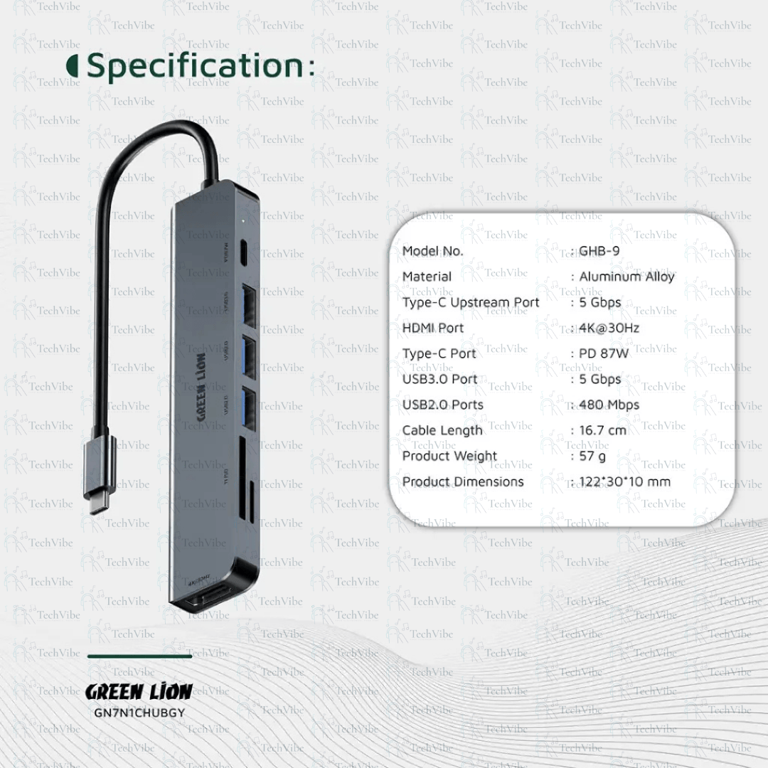 Green Lion 7 - In - 1 Usb - C Hub - Gray - TechVibe