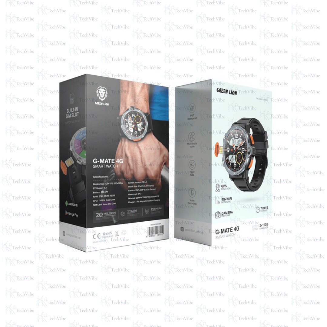 Green Lion G - Mate 4G Smart Watch - Black - TechVibe