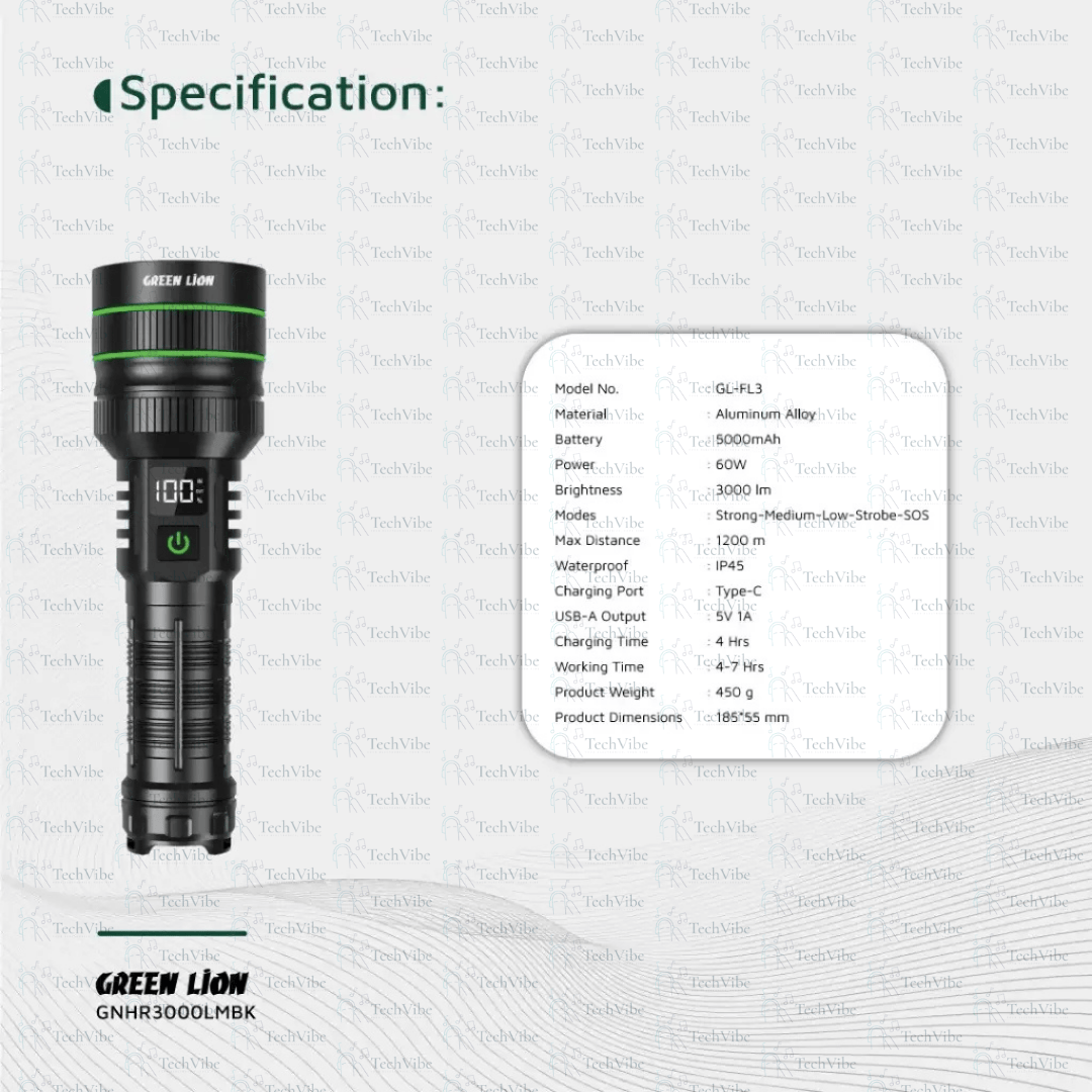Green Lion Hyper Ray Pro Led Torch - Black - TechVibe