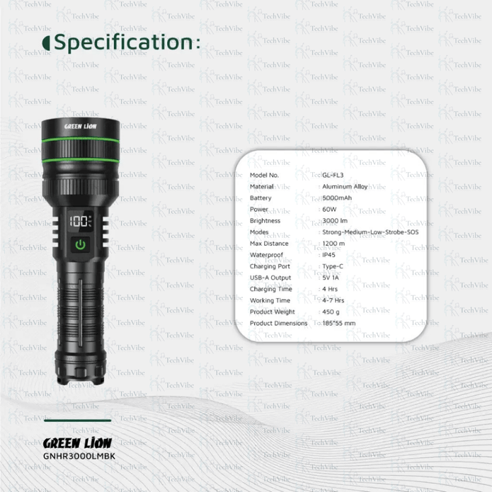 Green Lion Hyper Ray Pro Led Torch - Black - TechVibe
