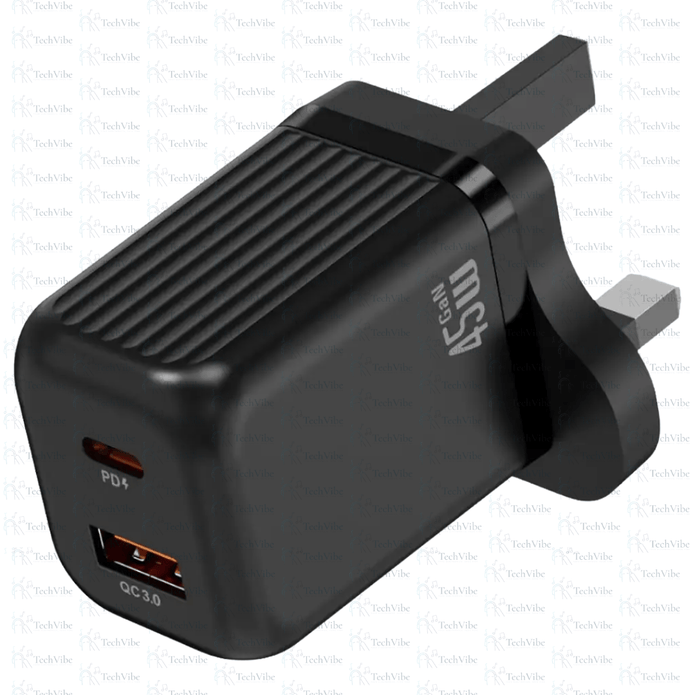 Green Lion Ultra Compact Gan Wall Charger 45W - Black - TechVibe