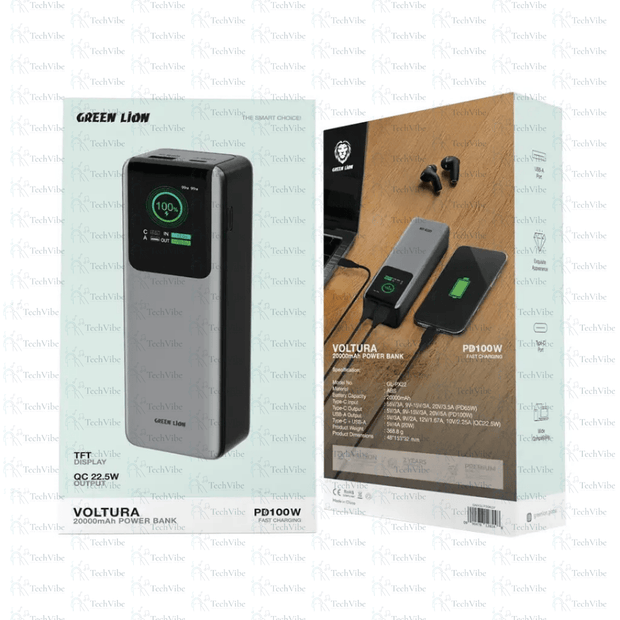 Green Lion Voltura 20000mAh Power Bank PD100W - TechVibe