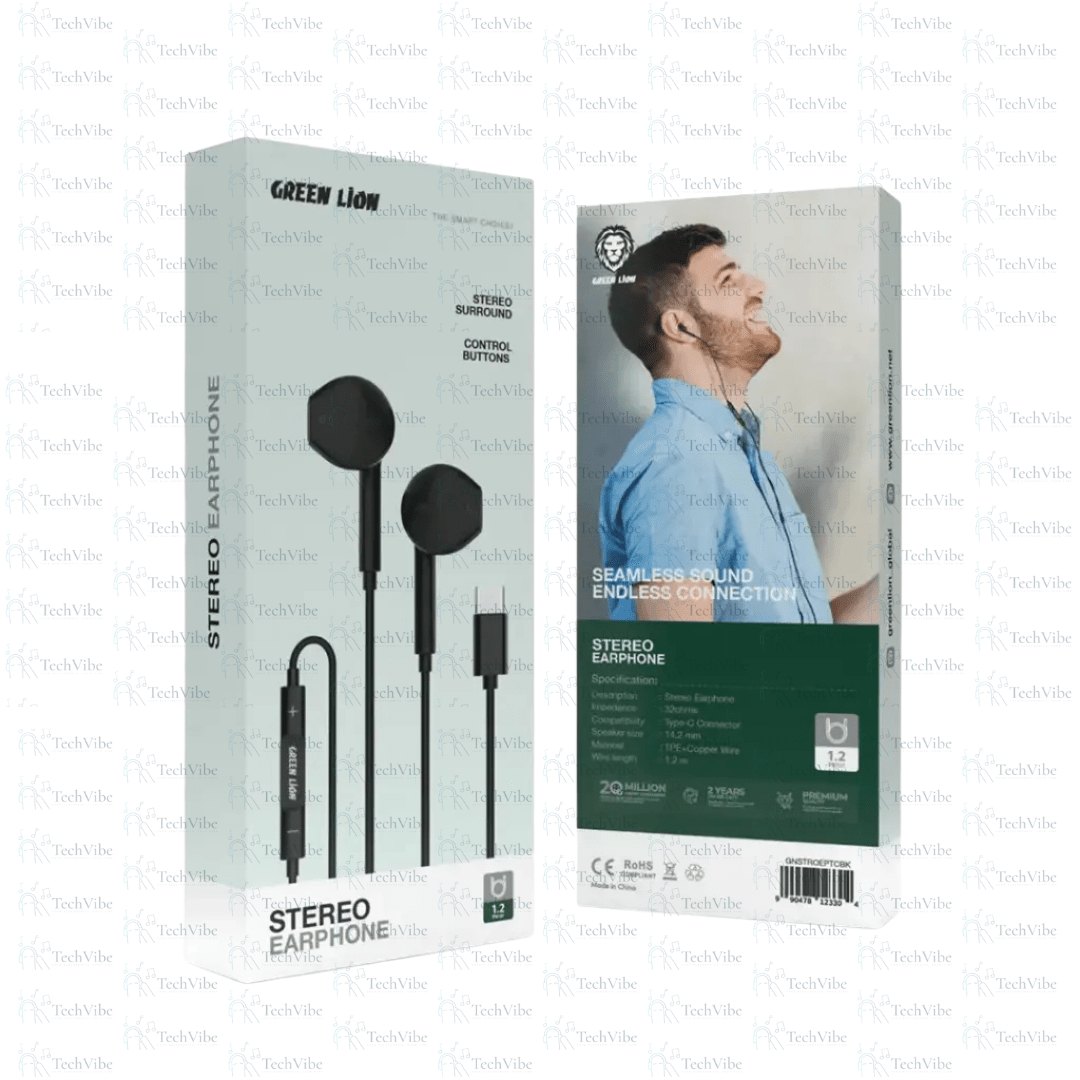 Green Lion Wired Stereo Earphones with Type - C Connector - TechVibe