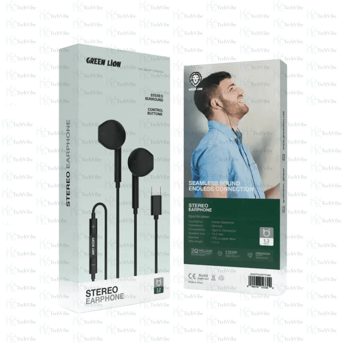 Green Lion Wired Stereo Earphones with Type - C Connector - TechVibe