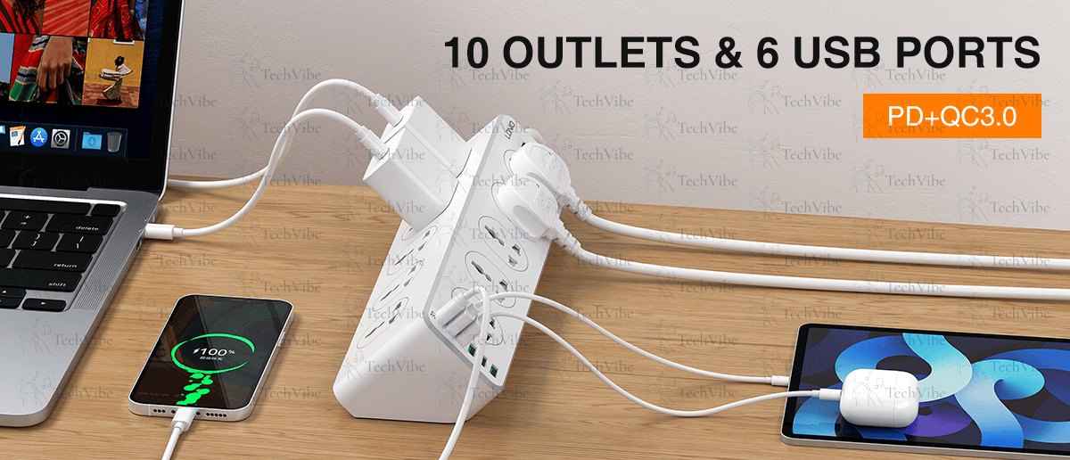 LDNIO 10 Ac Outlets Universal Power Strip Sc10610 - TechVibe