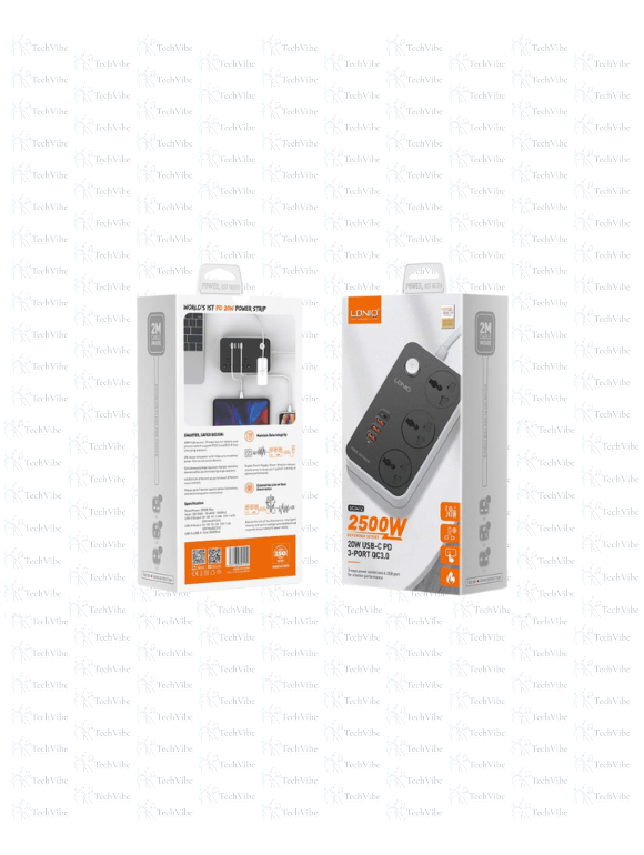 LDNIO 3 Ac Outlets Universal Power Strip Sc3412 - TechVibe