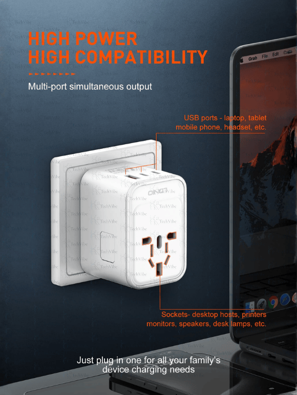 LDNIO 3 Usb Ports 45W Gan Travel Adapter Z8 - TechVibe