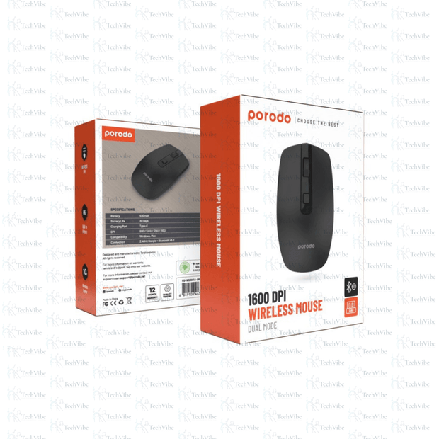 Porodo 2.4G Wireless and Bluetooth Rechargeable Mouse DPI 1600 - TechVibe