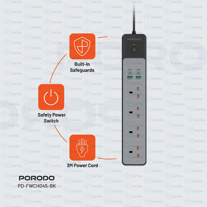 Porodo 4AC 65W 3000W Power Strip - TechVibe