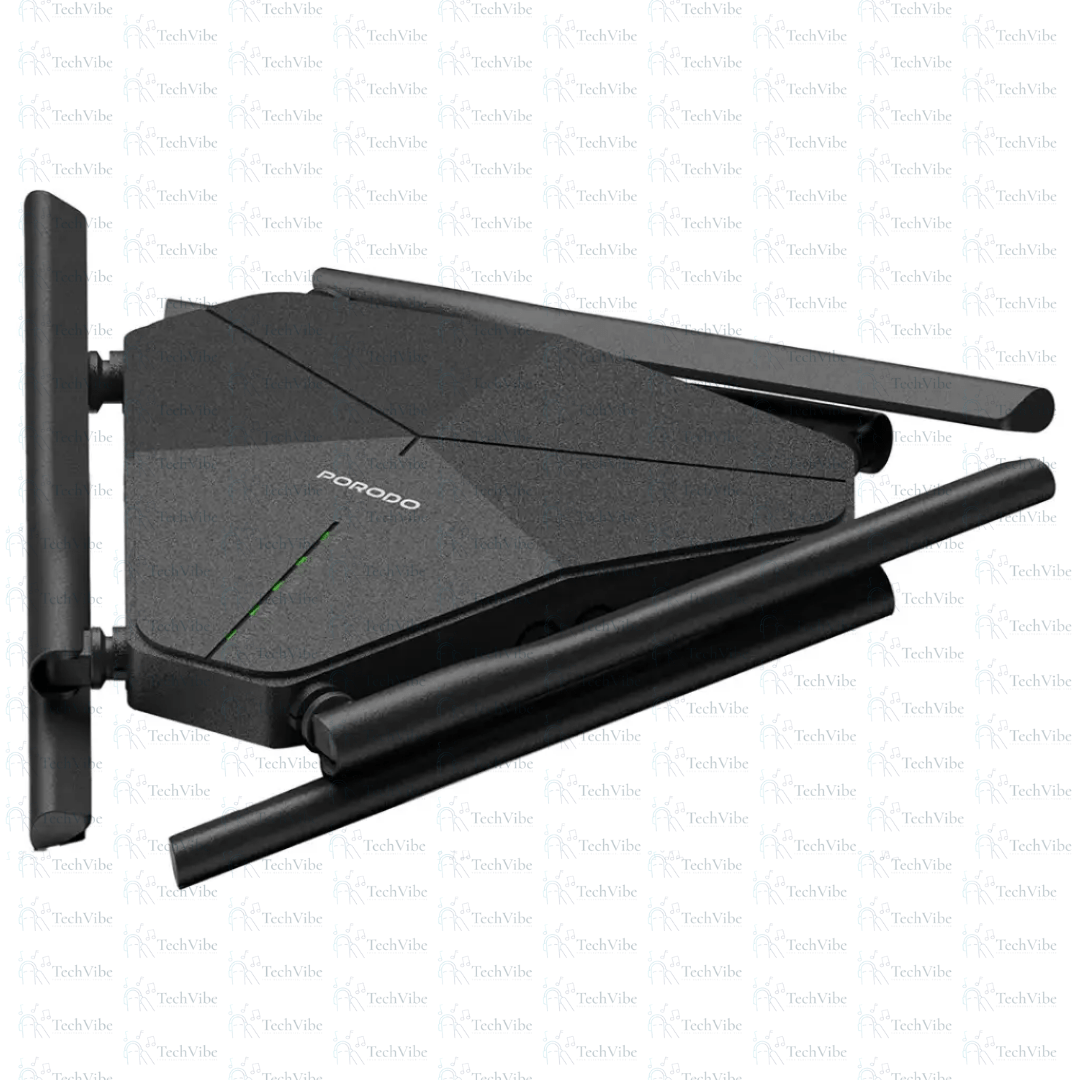 Porodo Dual Band Portable Wi-Fi Router with 6 antennas and sleek design for exceptional internet connectivity.
