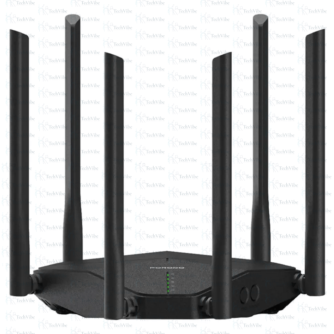 Porodo Dual Band Portable Wi-Fi Router with six antennas and AC1200Mbps speeds.