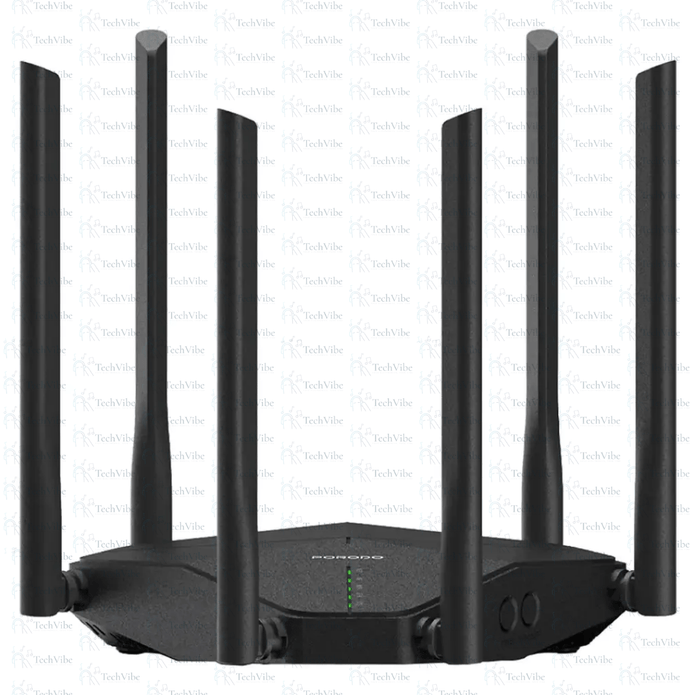 Porodo Dual Band Portable Wi-Fi Router with six antennas and AC1200Mbps speeds.