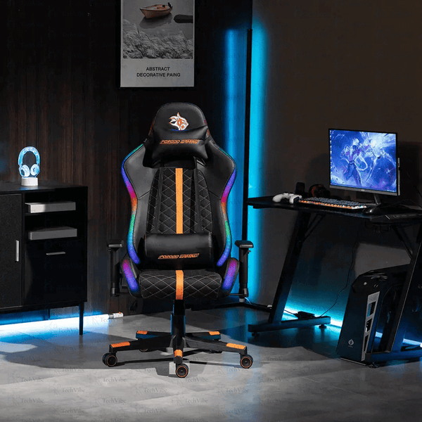 Porodo Gaming Ergonomic RGB Gaming Chair - Black/Orange - TechVibe