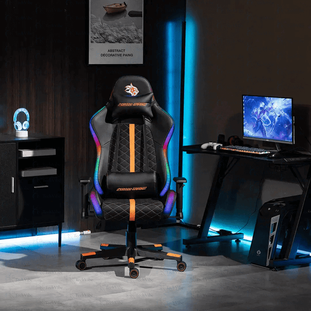Porodo Gaming Ergonomic RGB Gaming Chair - Black/Orange - TechVibe