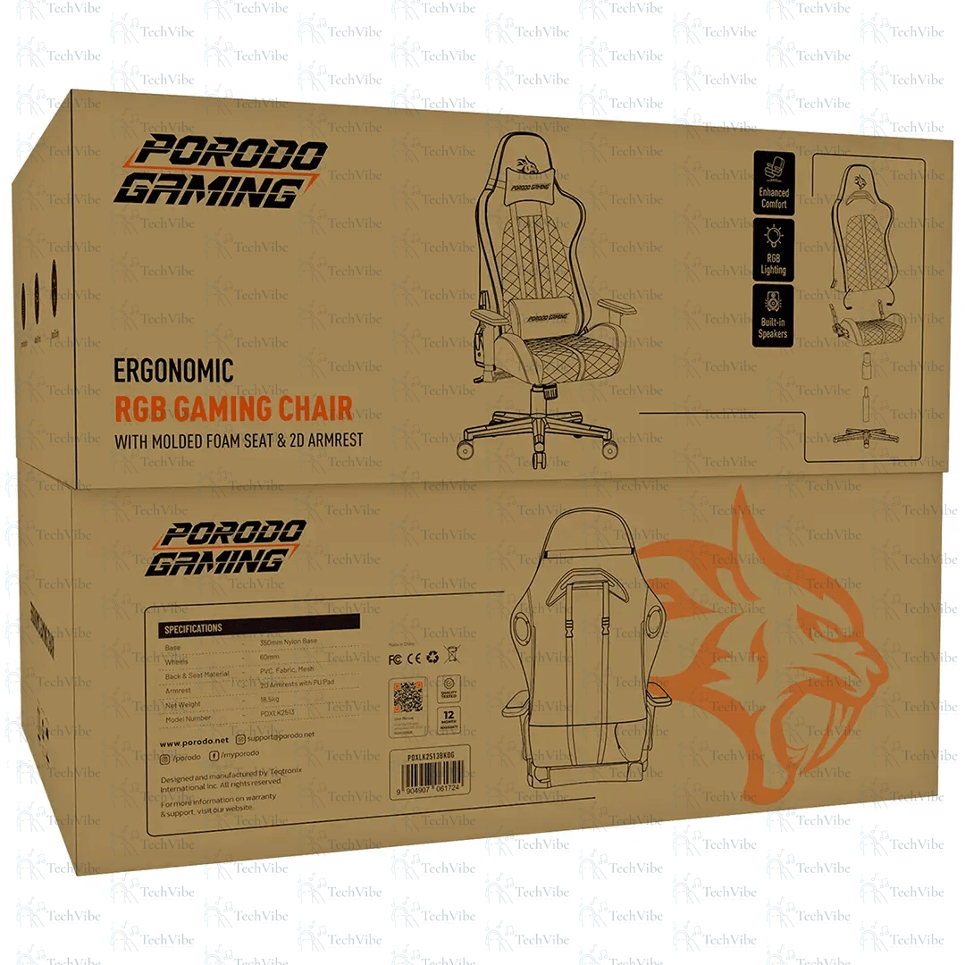 Porodo Gaming Ergonomic RGB Gaming Chair - Black/Orange - TechVibe