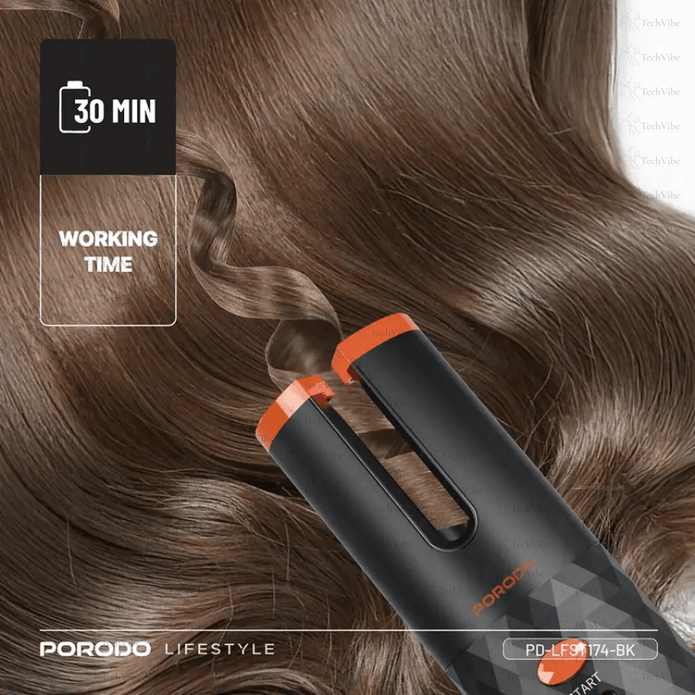 Porodo Lifestyle Automatic Hair Curler - Black - TechVibe