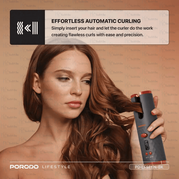 Porodo Lifestyle Automatic Hair Curler - Black - TechVibe