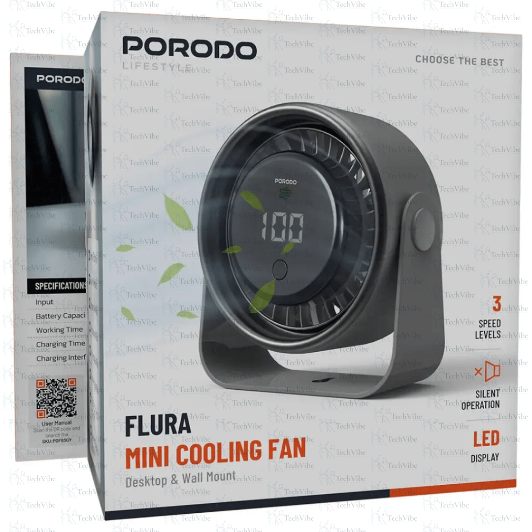 Porodo Lifestyle Flura Mini Cooling Fan With Desktop & Wall Mount - TechVibe