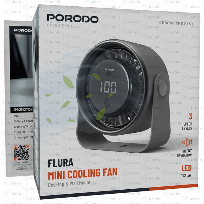 Porodo Lifestyle Flura Mini Cooling Fan With Desktop & Wall Mount - TechVibe