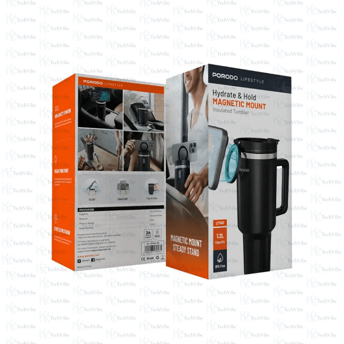 Porodo Lifestyle Hydrate & Hold Magnetic Mount 40oz Insulated Tumbler - TechVibe