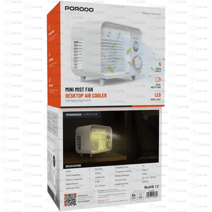 Porodo Lifestyle Mini Mist Fan Desktop Air Cooler - White - TechVibe