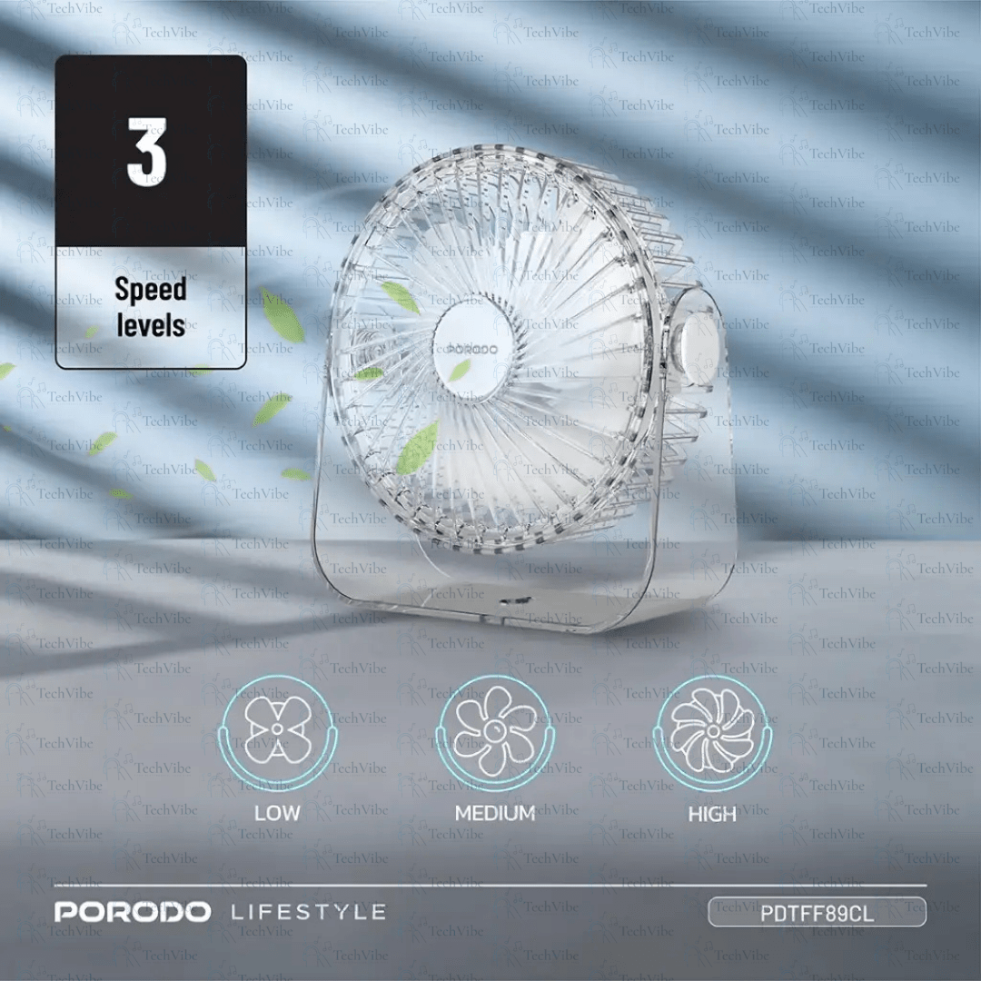 Porodo Lifestyle Portable Transparent Cooling Fan - Clear - TechVibe