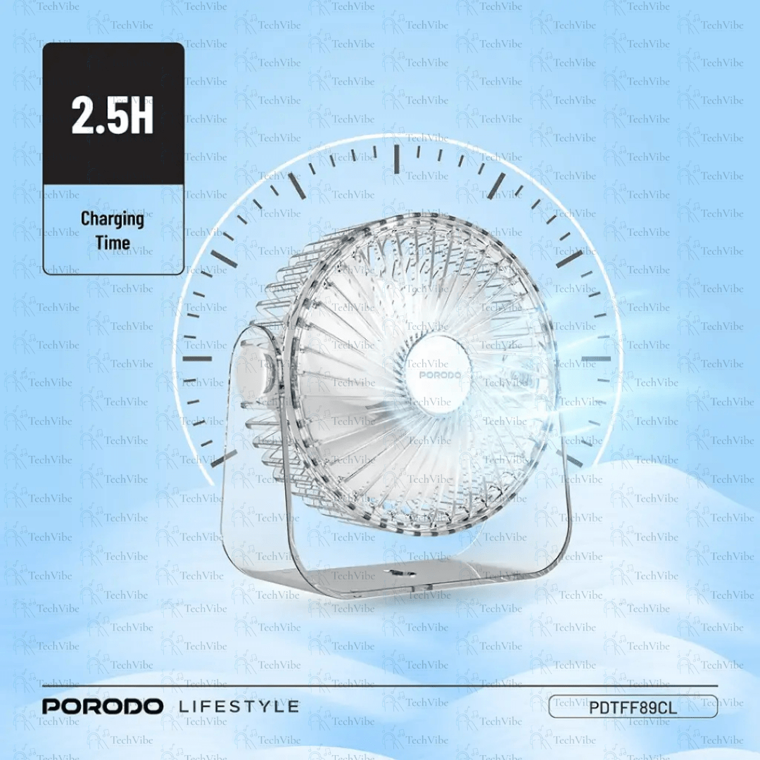 Porodo Lifestyle Portable Transparent Cooling Fan - Clear - TechVibe