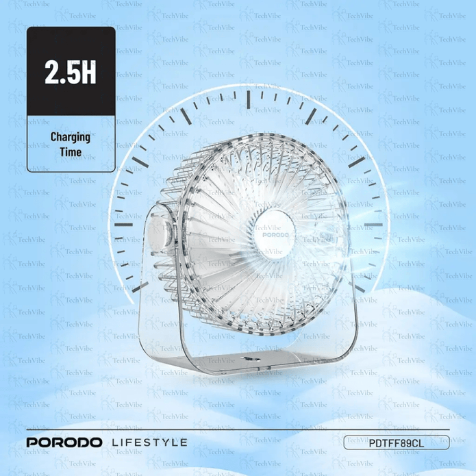 Porodo Lifestyle Portable Transparent Cooling Fan - Clear - TechVibe