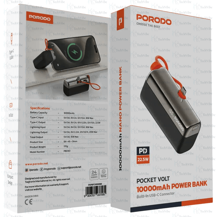 Porodo Pocket Volt 10000mAh Power Bank - TechVibe