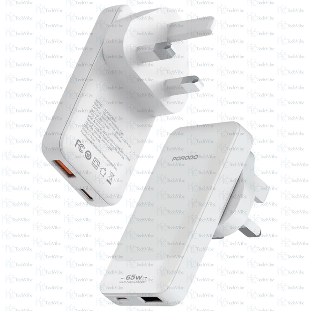 Porodo TerraCharge 65W GaN Dual - Port Adapter - White - TechVibe