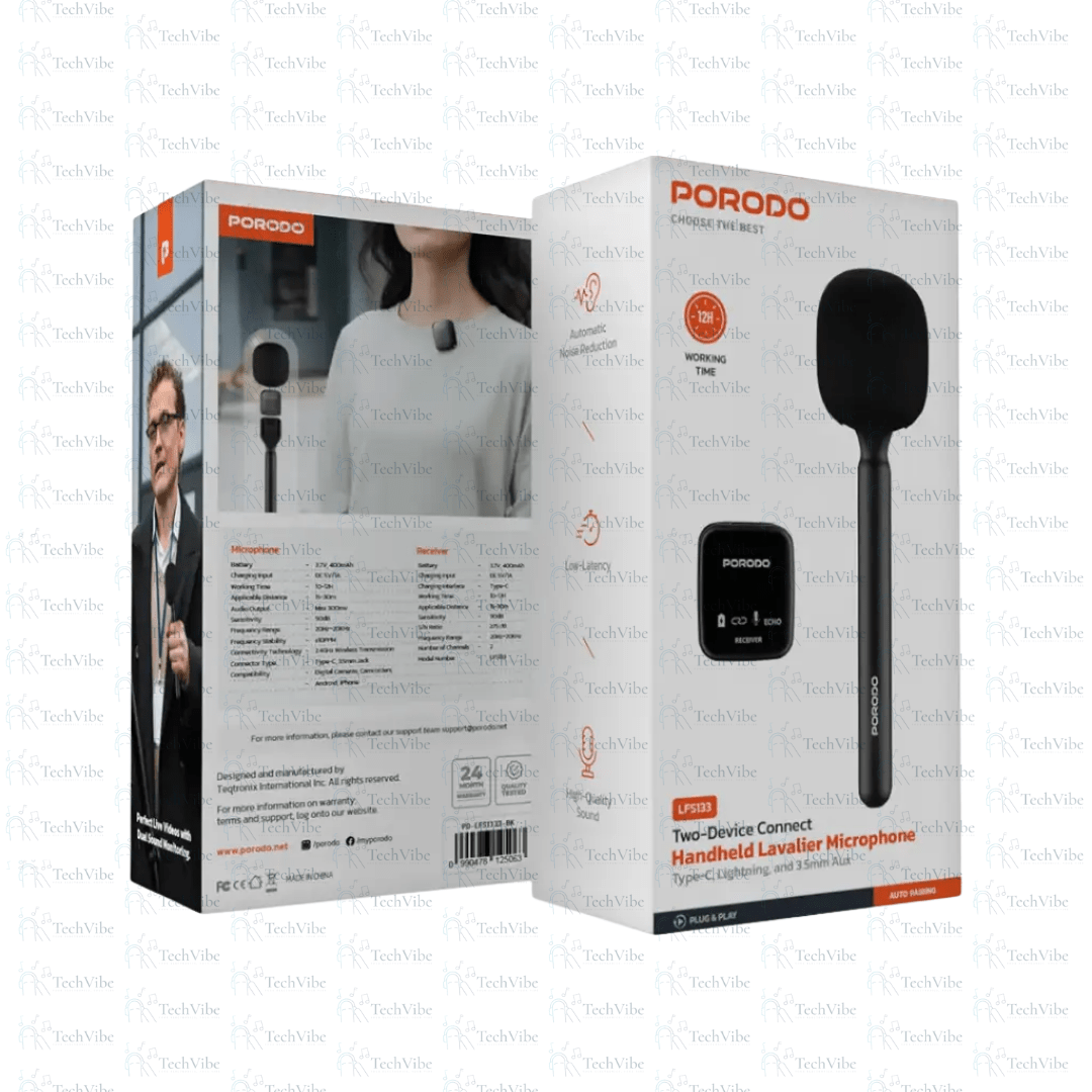 Porodo Two - Device Connect Handheld Lavalier Microphone - TechVibe