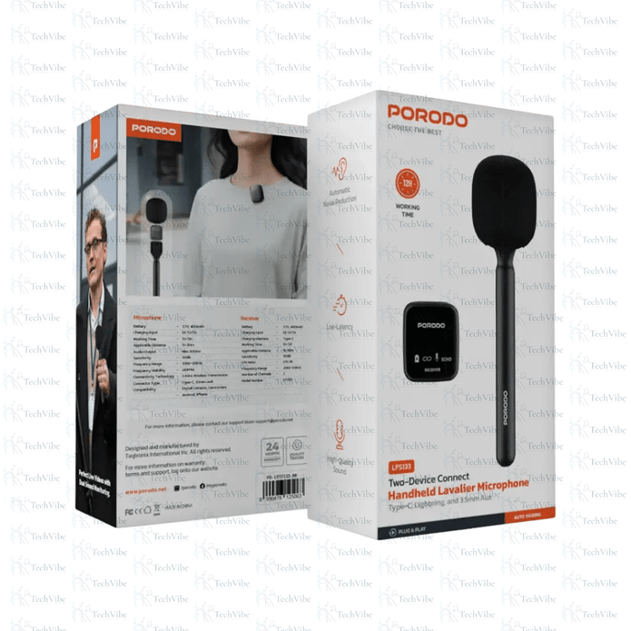 Porodo Two - Device Connect Handheld Lavalier Microphone - TechVibe