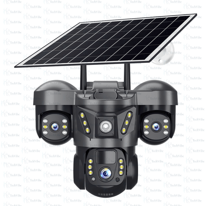 SecurityPro 12Mp Triple Lens 4G 360 Solar Security Camera Solar Panel - TechVibe