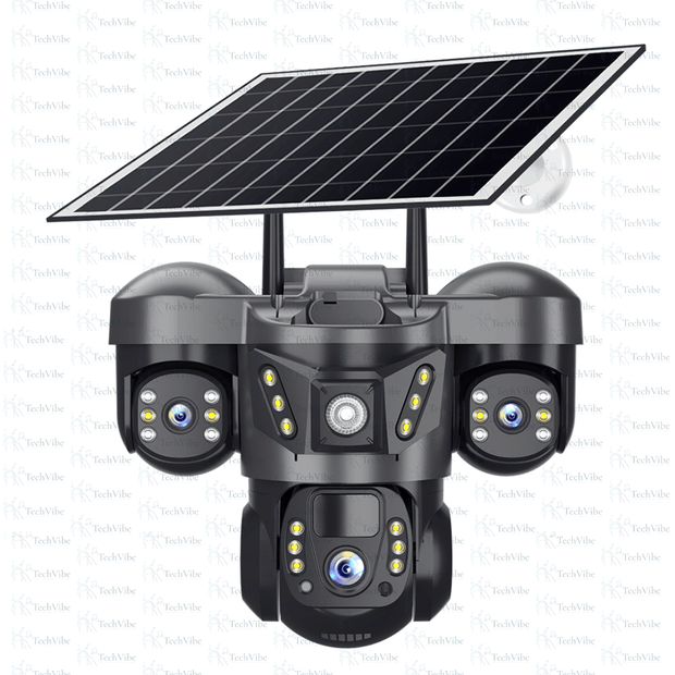 SecurityPro 12Mp Triple Lens 4G 360 Solar Security Camera Solar Panel - TechVibe