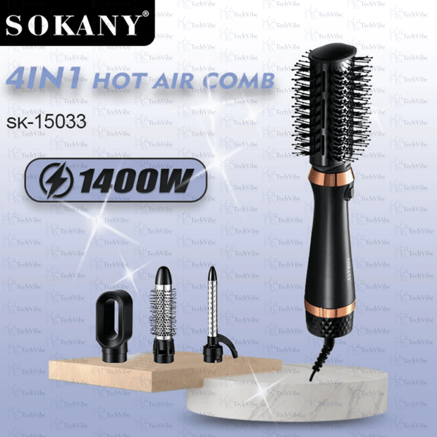 Sokany 1400W 4 - In - 1 Hot Air Comb With 4 Styling Brushes - TechVibe