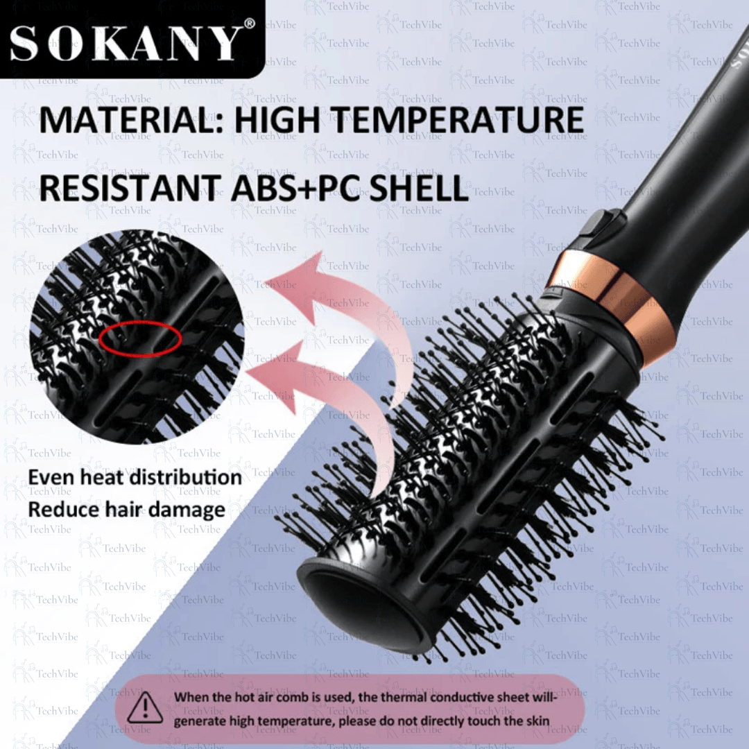 Sokany 1400W 4 - In - 1 Hot Air Comb With 4 Styling Brushes - TechVibe