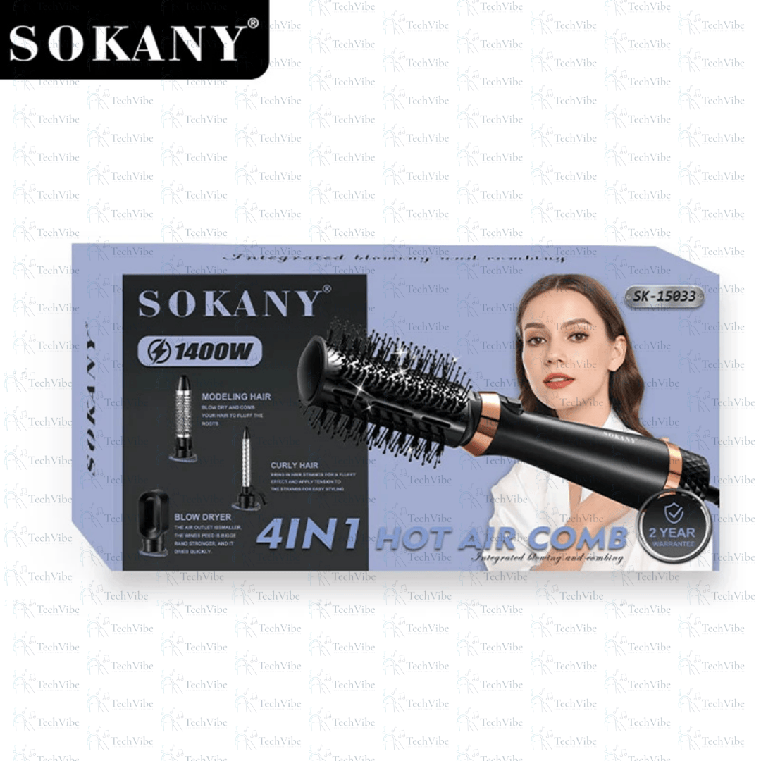 Sokany 1400W 4 - In - 1 Hot Air Comb With 4 Styling Brushes - TechVibe